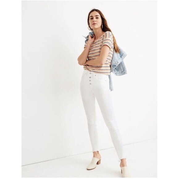 MADEWELL High Rise Skinny Jeans Size 35 Petite US 20 White NWT Step Frayed Hem - Picture 1 of 12